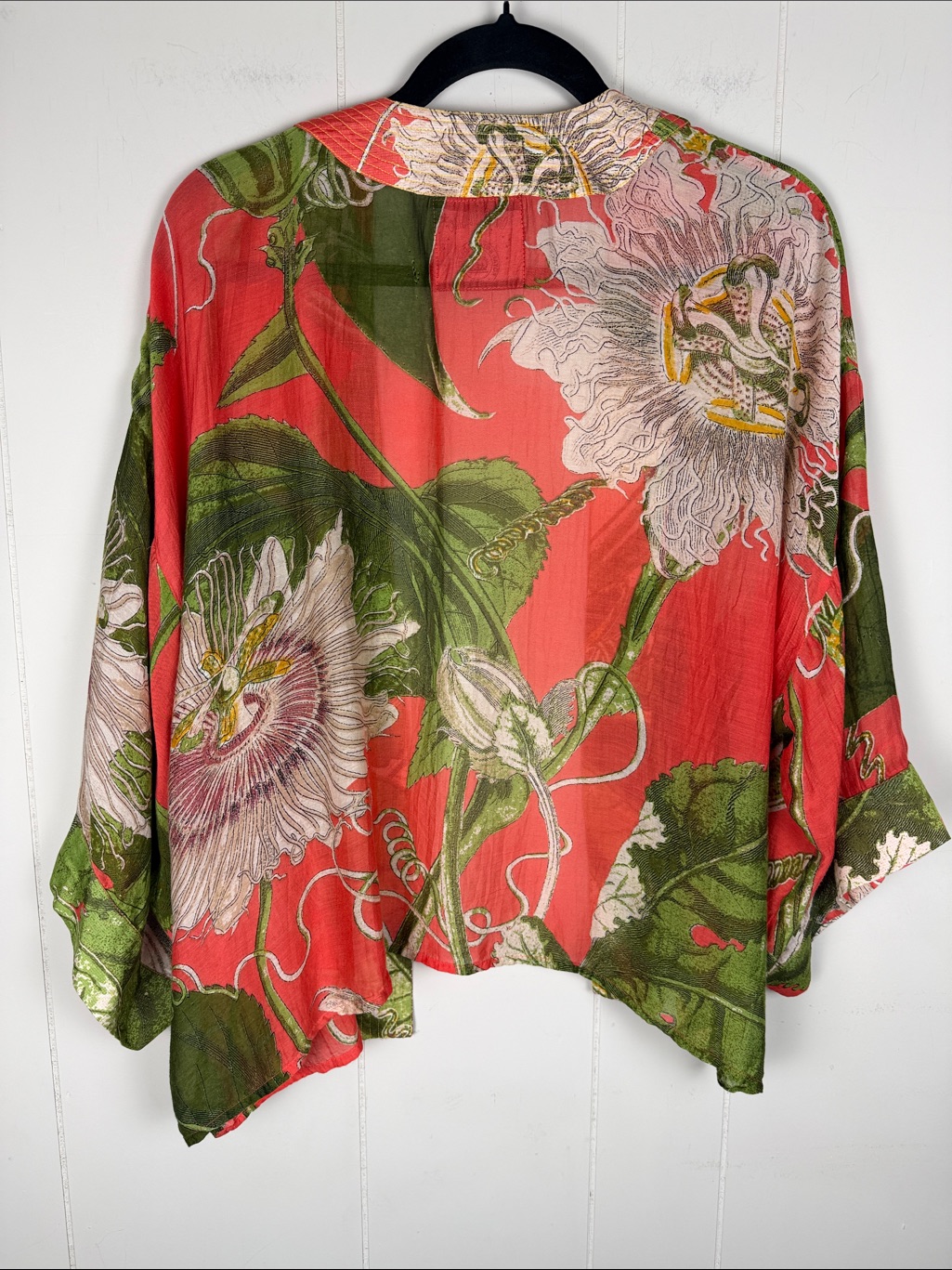 One Hundred Stars Kew Botanic Gardens Passion Flower Coral Short Kimono Sheer Os — image 8 of 8